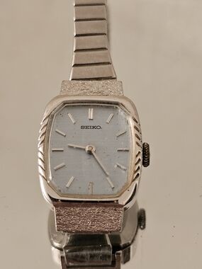 Seiko Silver-Tone Ladies Watch with Pale Blue Dial